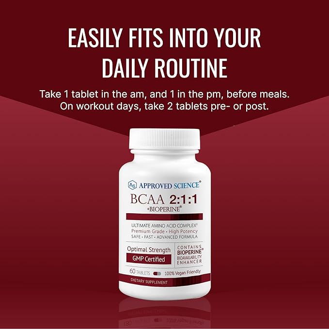 Approved Science BCAA Supplement - 360 Tablets - 2400mg - Increase Performance and Enhance Muscle Development - L-Leucine L-Isoleucine L-Valine - Made in USA Non-GMO