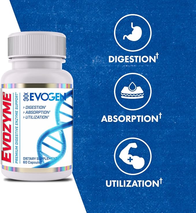 Evogen Evozyme - Premium Digestive Enzymes for Women &amp Men | Enzymes for Digestion with Absorption &amp Nutrient Utilization Support | 60 Capsules
