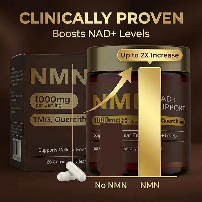 NMN Supplement 1000mg 4-in-1 Liposomal NMN for NAD+ Supplement nmn Supplement with Quercetin Cellular Energy &amp NAD+ Levels Support for Men &amp Women 60 Capsules