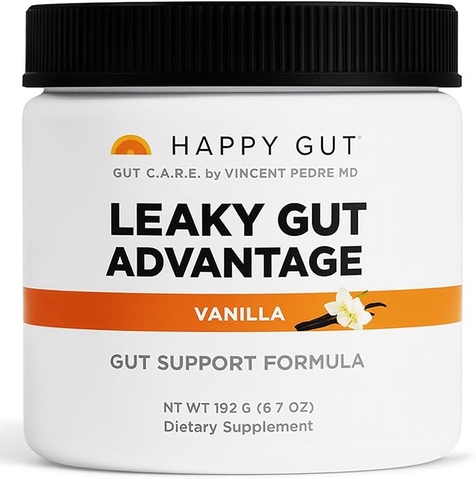 HAPPY GUT Leaky Gut Advantage - Doctor-Formulated Supplement for Discomfort - L-Glutamine N-Acetyl-D-Glucosamine Aloe Vera DGL Zinc - Vanilla Flavor 192g