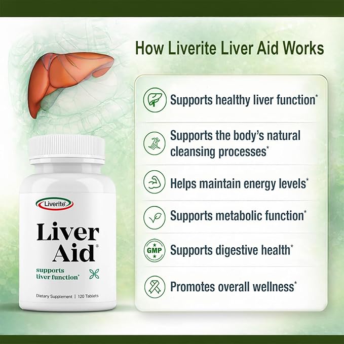 Liverite Liver Aid 120 Tablets Supports Healthy Liver Function Cleansing Energy &amp Daily Wellness
