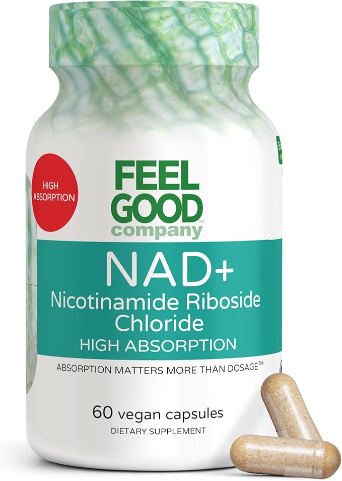Feelgood Company NAD+ Supplement - Anti-Aging &amp Cellular Energy Support - Supports Energy Cognitive Function &amp Cellular Health - 60 Capsules - NAD+ Precursor