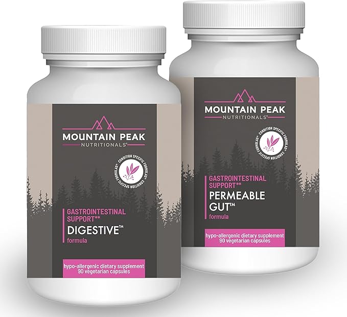 Mountain Peak Nutritionals Permeable Gut &amp Digestive Support Combo Pack - Gut Lining &amp Gastrointestinal Health - Enzymes Probiotics &amp Nutritional Support - 90 Vegetarian Capsules Each