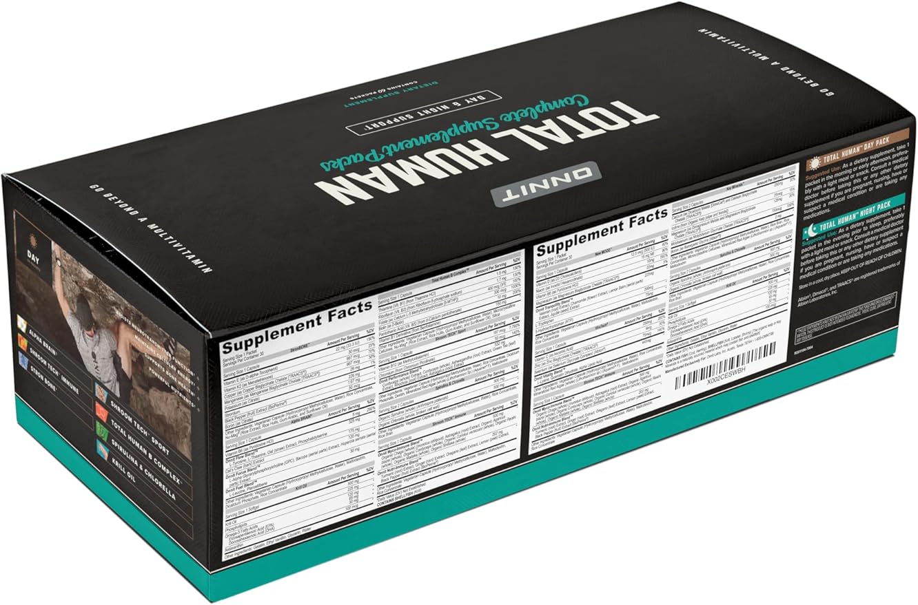 ONNIT Cognitive &amp Daily Wellness Bundle: Alpha Brain Nootropic Capsules (30 Count) + Total Human Multivitamin Packs (30-Day Supply) IGEN Non-GMO Tested Focus Energy &amp Clarity Pack of 2