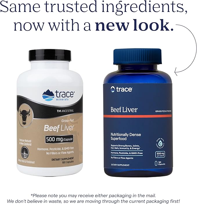 Trace Minerals Beef Liver - Beef Liver Supplement for Overall Body Health - Bone Energy Immune &amp Organ Support - Healthy Hair &amp Skin - Natural Superfood - Gluten-Free - 180 Count (30 Serving