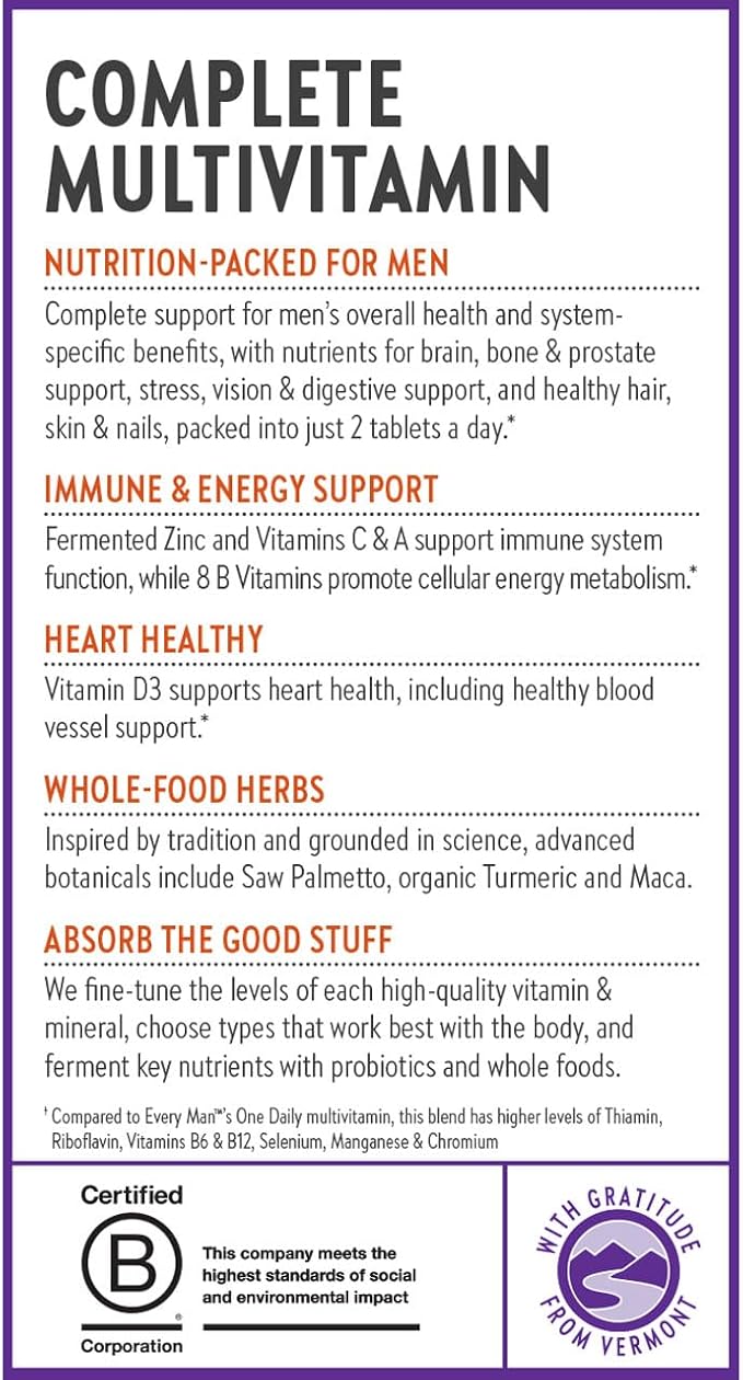 New Chapter Men's Multivitamin Advanced Formula for Stress Brain Immune Heart &amp Energy Support Higher Levels of Whole-Food Fermented Essential Nutrients for Men + Selenium + B Vitamins 72 ct