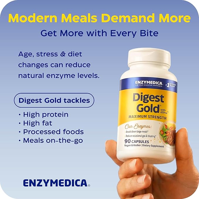 Enzymedica Digest Gold - Digestive Enzyme Supplement for Women &amp Men Enzyme Capsules for Digestion Gut Health Support Helps Gas &amp Bloating ATPro Energy Support Maximum Strength Vegan - 9