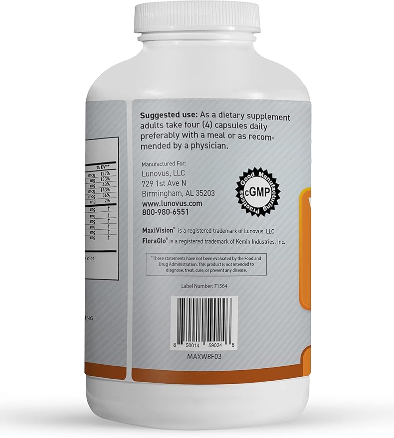 MaxiVision AREDS 2 Whole Body Formula - AREDS 2 Eye Vitamins with Lutein and Zeaxanthin - for Macular Support - Eye Supplements for Eye Strain - 360 Capsules