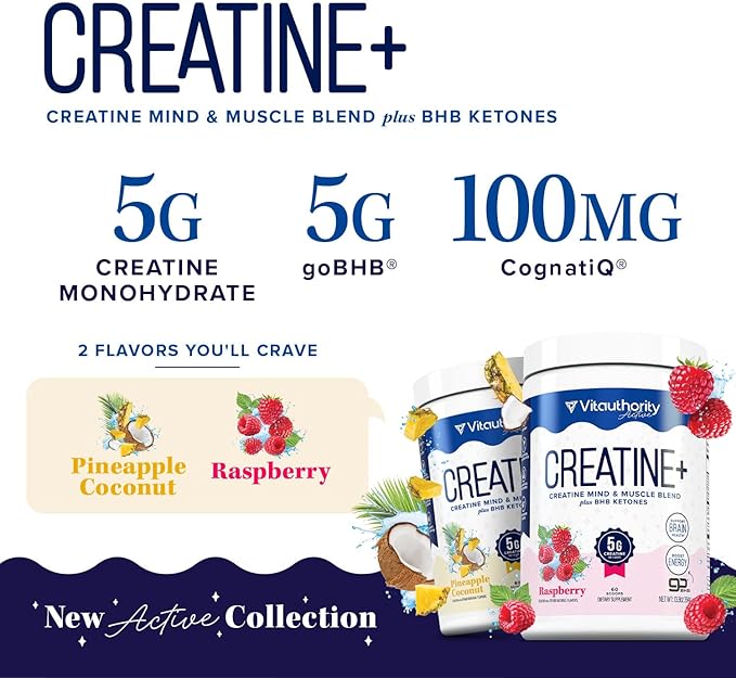 Creatine Monohydrate Powder for Women Micronized Creatine Monohydrate with goBHB &amp CognatiQ for Building Strength Energy &amp Mental Clarity – 5g Creatine per Serving – Raspberry Flavored – 30