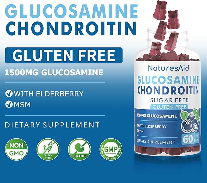 Natures Aid Glucosamine Chondroitin Gummies with MSM &amp Elderberry Extra Strength - Joint Support Antioxidant Immune Support Supplement for Adults Men &amp Women.(2 Pack)