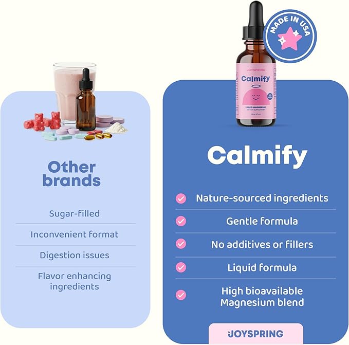 JoySpring Calmify Magnesium Glycinate for Kids | Liquid Magnesium with L-Theanine Supplement | Chamomile Extract &amp Passion Flower Extract | Sugar-Free Calm Drops | 1 fl oz (30 Servings) (Pack of 2