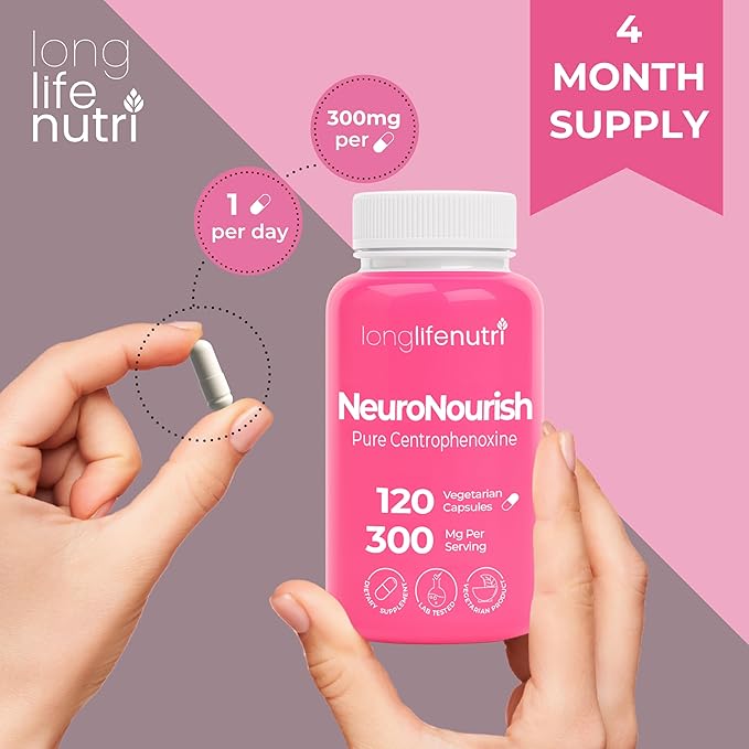 NeuroNourish (Centrophenoxine) 300mg - 120 Vegetarian Capsules 4-Month Supply Natural Nootropic for Strengthening Memory Focus &amp Cognitive Function GMP Certified Made in USA