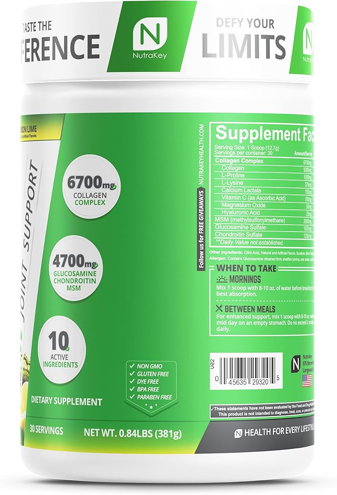 NutraKey Innoflex Glucosamine with Chondroitin Msm Hyaluronic Acid and Collagen 1500mg