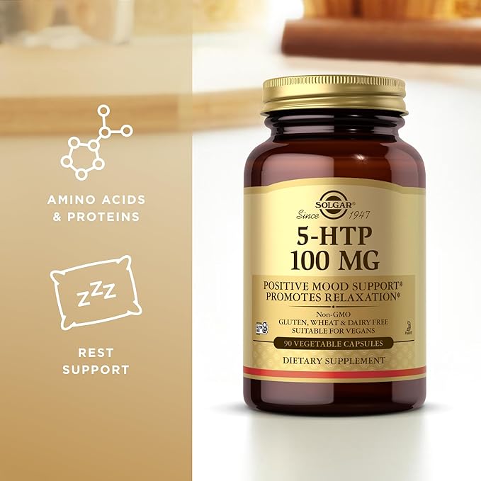 Solgar 5-HTP 100 mg - 90 Vegetable Capsules - Promotes Relaxation - Non-GMO Vegan Kosher &amp Gluten Free - 90 Servings