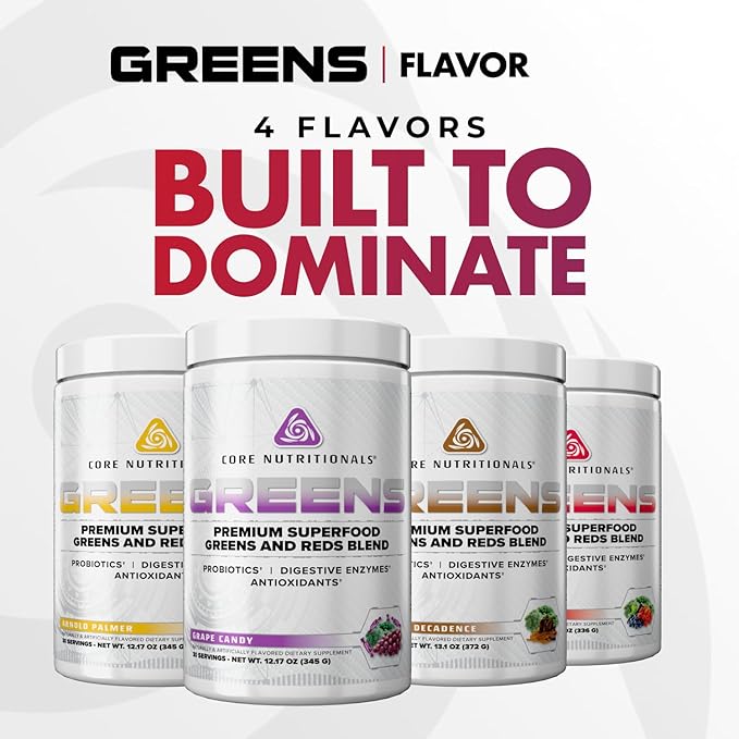 Core Nutritionals Greens | Premium Superfood Reds &amp Greens Blend | 5 Billion CFU Probiotics Digestive Enzymes &amp Antioxidants | 30 Servings (Chocolate Decadence)