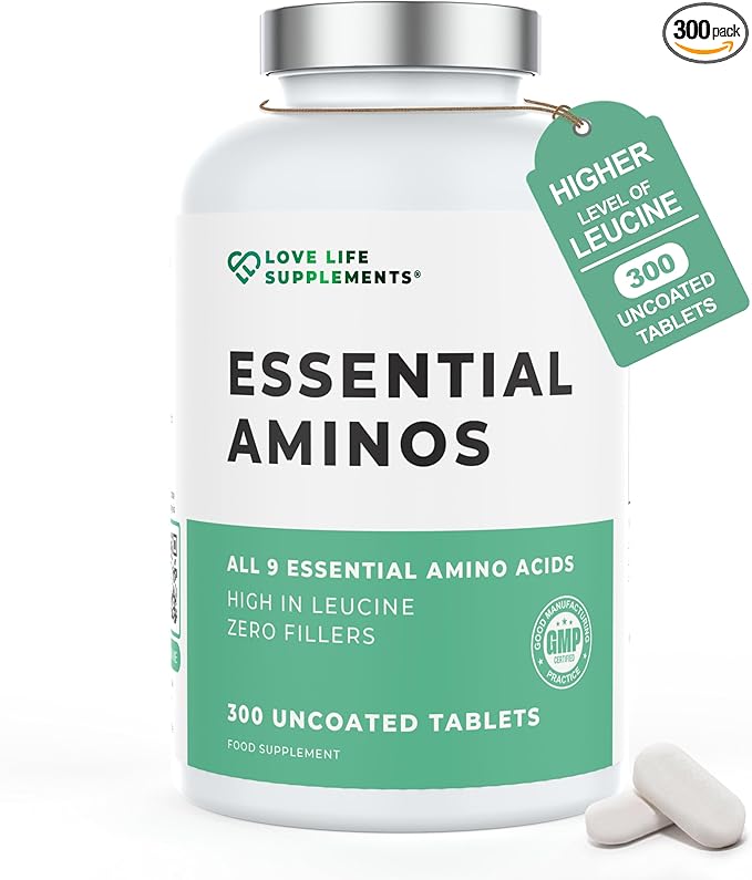 Essential Amino Acids - 300 Easy To Swallow Tablets / 60 Servings - All 9 EAA Amino Acids with All 3 BCAA's Plus 6 More EAAs to Build and Repair Muscle 5-10g per Serving High in Leucine and Vegan