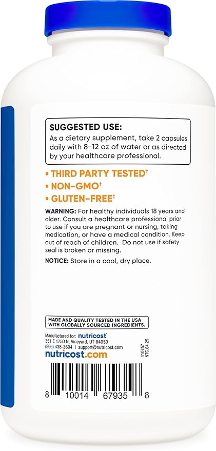 Nutricost L-Lysine 1000mg Per Serving 250 Servings 500 Capsules - Gluten Free Non-GMO 500mg Per Capsule