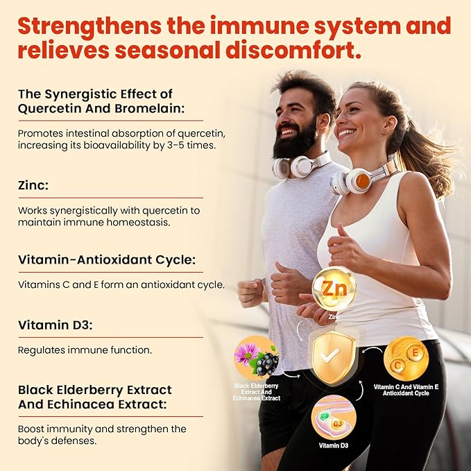 (2 Pack) Sugar Free Quercetin with Bromelain Gummies for Kids &amp Adult - Immune Antioxidant Seasonal Support 1000mg Quercetin Supplements with Bromelain Zinc Elderberry Vitamin C D3 E 120 Co