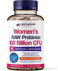 Wholesome Wellness Dr. Formulated Raw Probiotics for Women 100 Billion CFUs Capsules with Prebiotics Digestive Enzymes Approved for Adults Shelf Stable Supplement