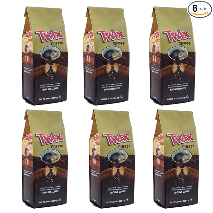 Milk Chocolate Caramel Twix Cookie Bar Flavored Coffee Medium Roast Ground - 10 Ounce (Pack of 6)