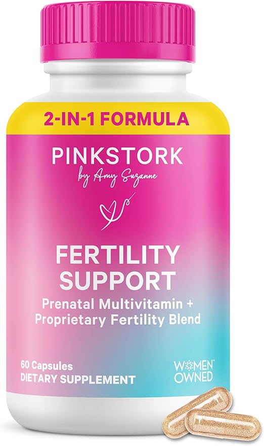 Pink Stork Fertility Supplements for Women | 2-in-1 Conception Support with Inositol Folate + CoQ10 | Cycle Regularity Hormone Balance + Reproductive Wellness | 60 Capsules
