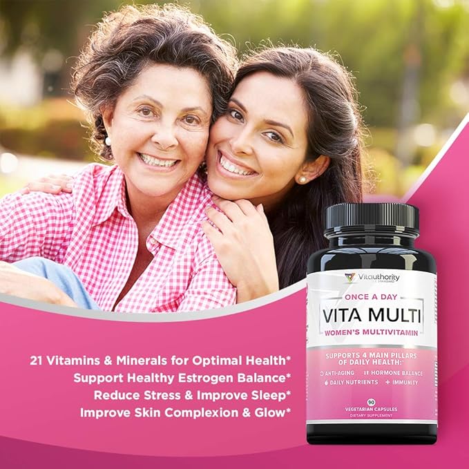 Vitauthority Multivitamin for Women Women’s Daily Multi-Vitamin Supplement with DIM Iodine Ashwagandha Supports Youthful Complexion Healthy Cortisol and Estrogen Balance 30 Day Supply