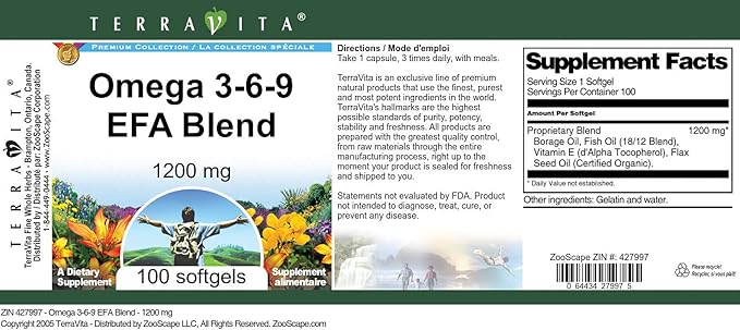 Omega 3-6-9 EFA Blend - 1200 mg (100 softgels ZIN: 427997) - 2 Pack