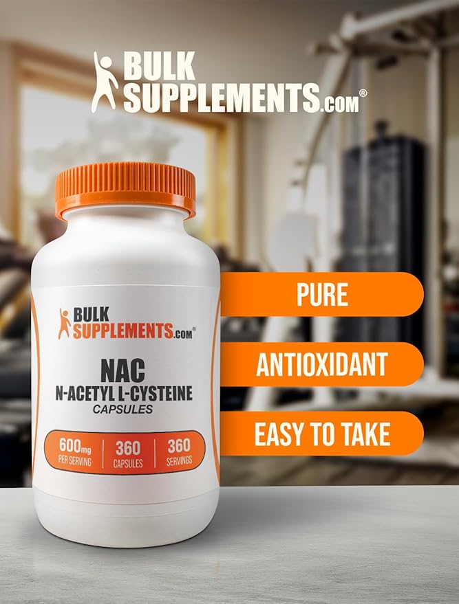 BulkSupplements.com N-Acetyl L-Cysteine Capsules - N-Acetyl Cysteine 600mg NAC Supplement - 600mg per Capsule Gluten Free - 1 NAC Capsule per Serving 360 Capsules (Pack of 1)