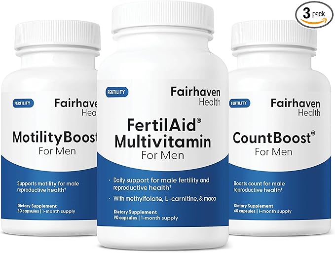 Fairhaven Health FertilAid for Men MotilityBoost and Countboost Combo | Fertility Supplements for Men | Male Fertility Supplement with Conception for him Prenatal Vitamin