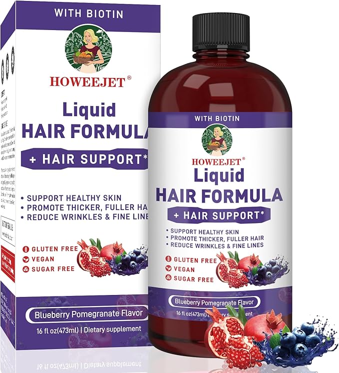 Liquid Multivitamin for Hair Formula | Biotin 2500mcg | Healthy Hair Habits | Clinically Tested for Thicker Hair &amp Skin Elasticity for Women | Ages 18+ | 16 Fl Oz (Blueberry Pomegranate Flavor)
