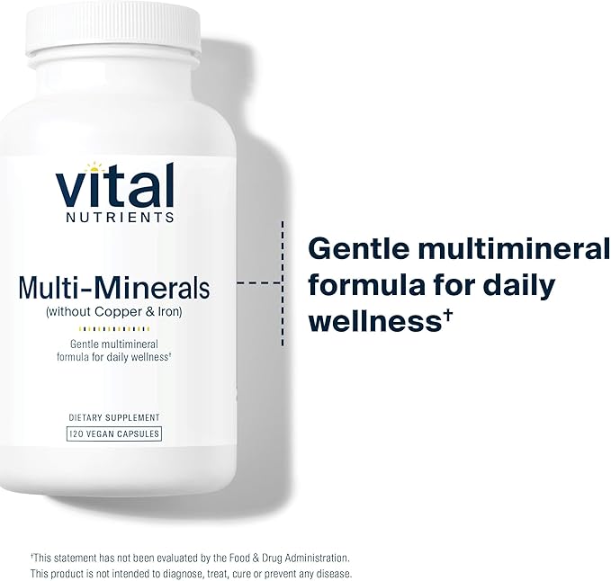 Vital Nutrients Multi-Minerals - Citrate/Malate Formula (No Copper or Iron) - Vegan Daily Multimineral - Gluten Dairy Soy Free - Non-GMO - 120 Capsules