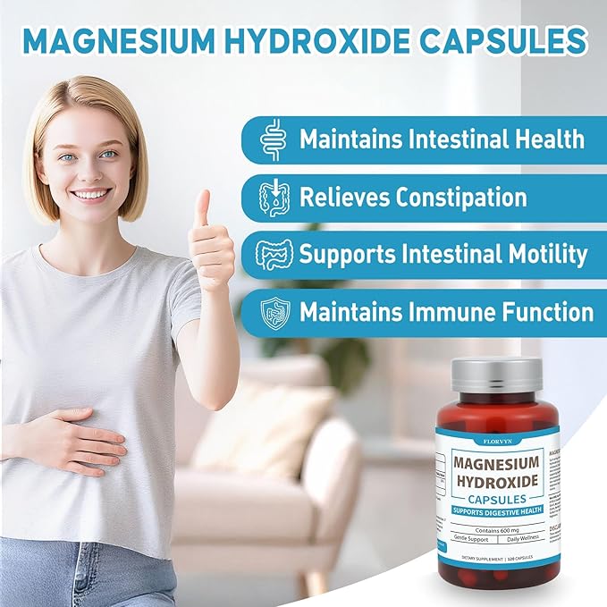 Magnesium Hydroxide Capsules Gentle Osmotic Digestive Regularity Support Helps Maintain Comfortable Bowel Routine Daily GI Balance for Adults - 120 Capsules