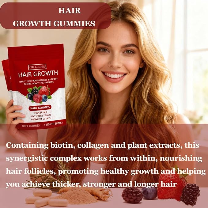 Lumin Hair Growth Gummies Hair Growth Gummies for Black WomenSupports Thicker Stronger &amp Healthier-Looking Hair – Mixed Berry Flavor 60 Gummies (1Bag)
