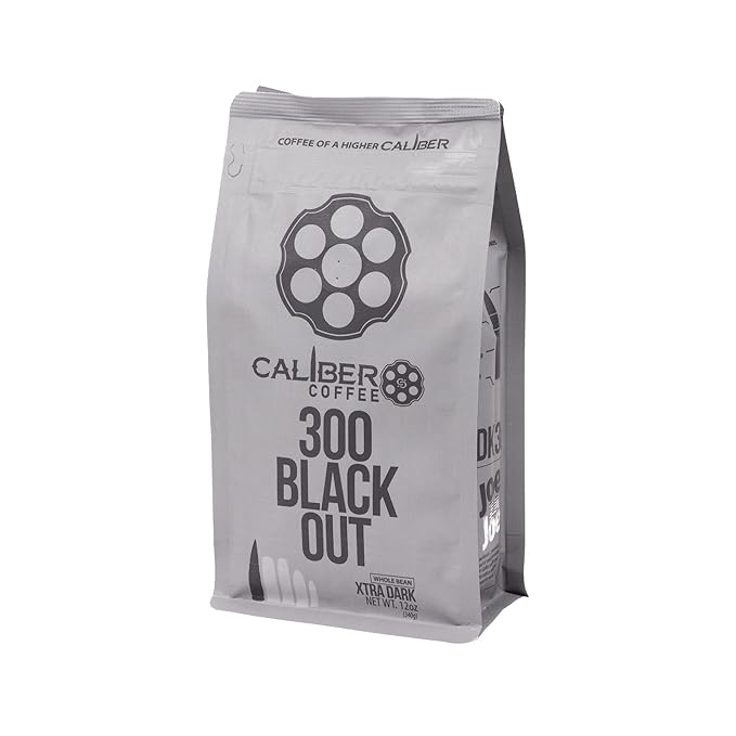 Caliber Coffee 300 Blackout Ground Dark Roast – Bold Caramel Sweet Finish Red Fruit Flavors – 100% Artisan Roasted Arabica Coffee – Small-Batch Hand-Crafted – Veteran Owned – 12oz Bag