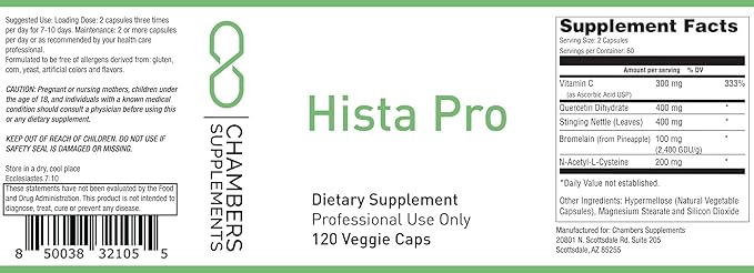 Hista-Pro Natural Histamine Support Supplement – 120 Capsules – Supports Healthy Histamine Levels Immune &amp Respiratory Health – DAO Booster