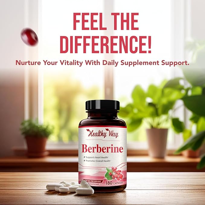 High Strength Berberine Supplement 500mg - Once Daily Potent Berberine 500mg Antioxidant Quercetin Supplement for Heart Aging and Vitality Support - Vegan Friendly &amp Made in the USA (180 Servings)