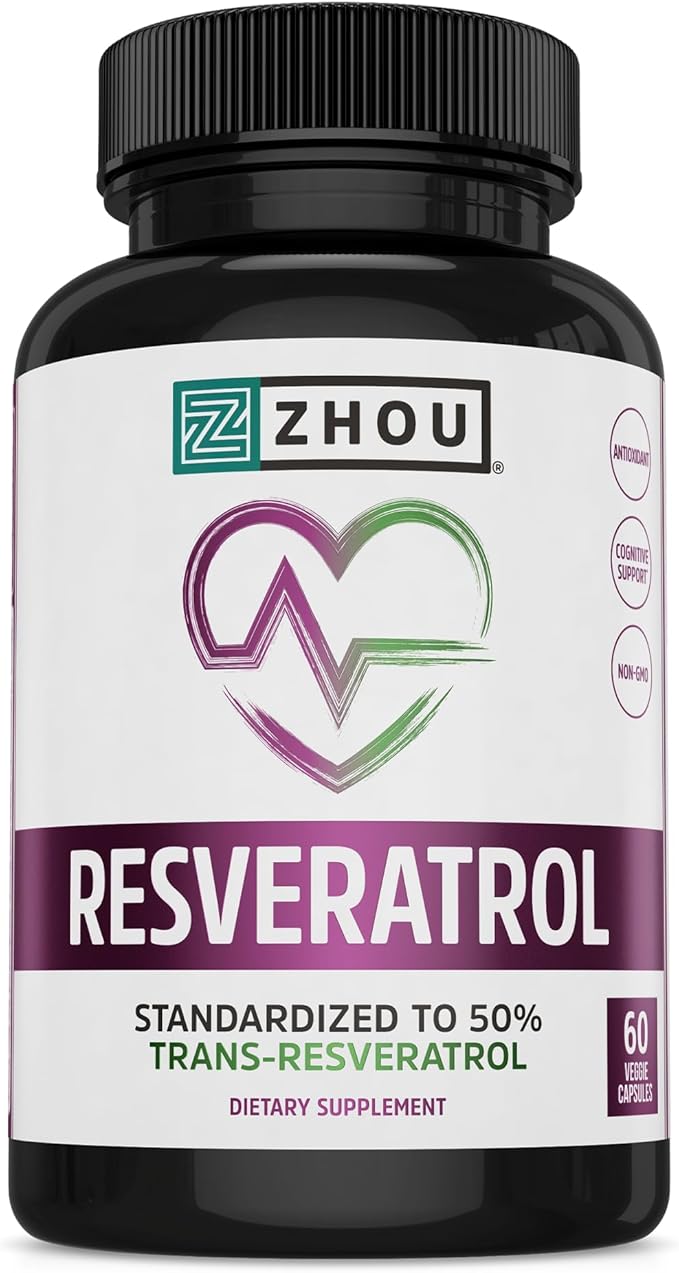 ZHOU Resveratrol - Resveratrol 1000mg Nutritional Supplement for Women &amp Men Pure Ultra Strength Heart Health and Antioxidant Support Formula - 60 Veggie Capsules