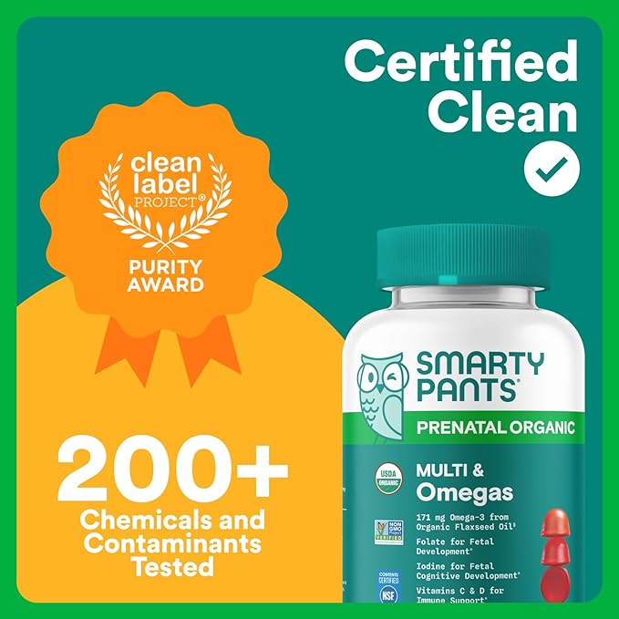 SmartyPants Organic Prenatal Vitamins for Women Multivitamin Gummies: Biotin Methylfolate Omega 3 (ALA) Vitamin D3 C Vitamin B12 B6 A K2 &amp Zinc Choline Vegetarian 120 Count (30 Day Sup