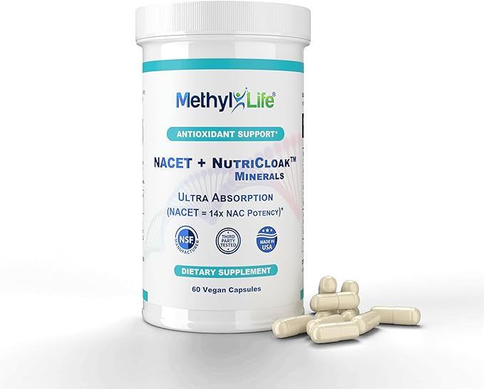 Methyl-Life® NACET + NutriCloak™ Minerals – Liposomal Magnesium Zinc &amp Selenium and Key cofactors Molybdenum and glycines | 1 Vegan Capsule: Servings Per Container: 60