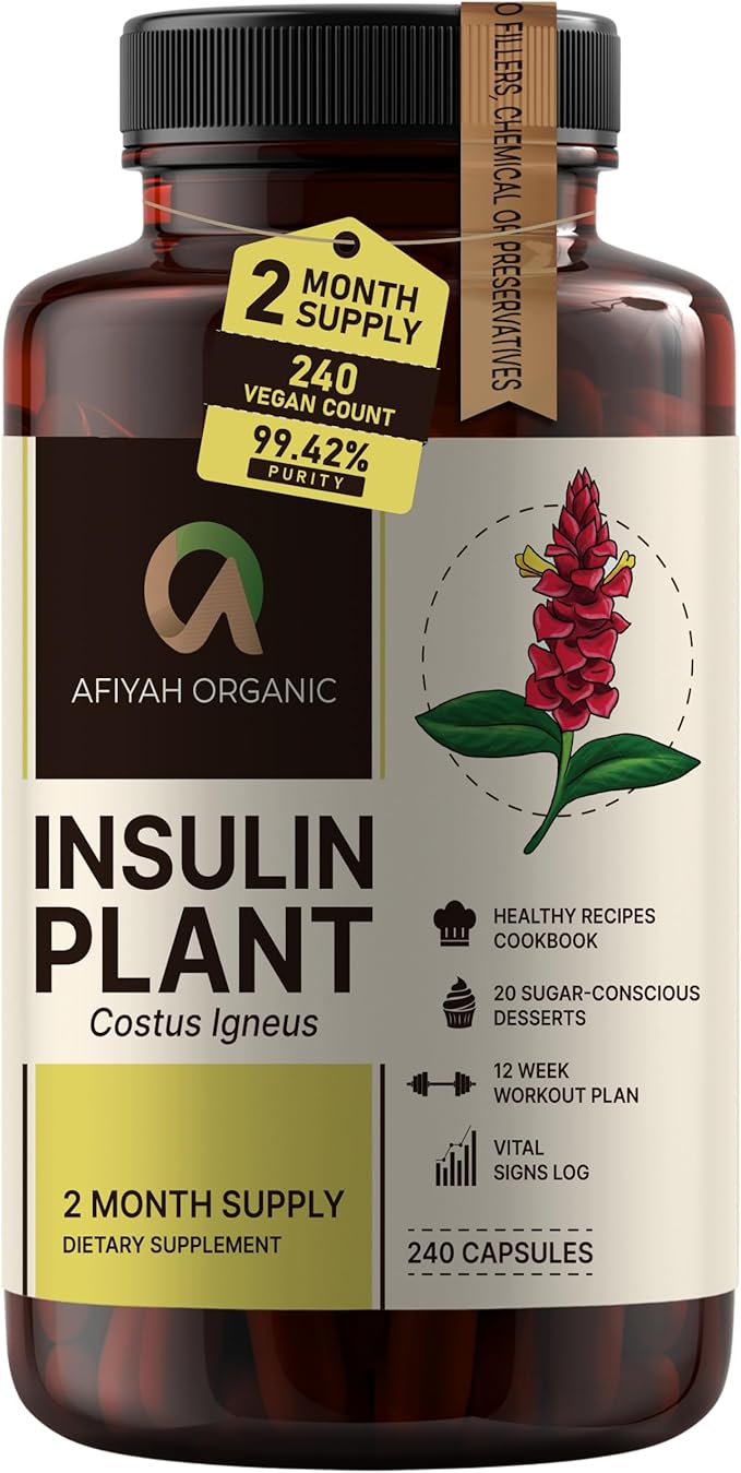 Premium Quality Costus Igneus (Insulin Plant) Capsules - Easy to Swallow 240 Veggie Capsules (2 Month Supply) - Made in the USA - Including Complete Health Support Program