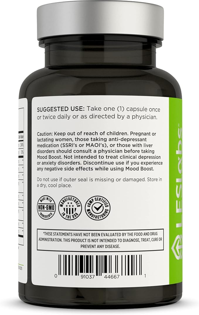 LES Labs Mood Boost – Stress Relief Mood Support Deep Relaxation &amp Better Sleep – 5-HTP Ashwagandha Rhodiola Rosea Magnesium L-Theanine &amp GABA – Non-GMO Supplement – 60 Capsules