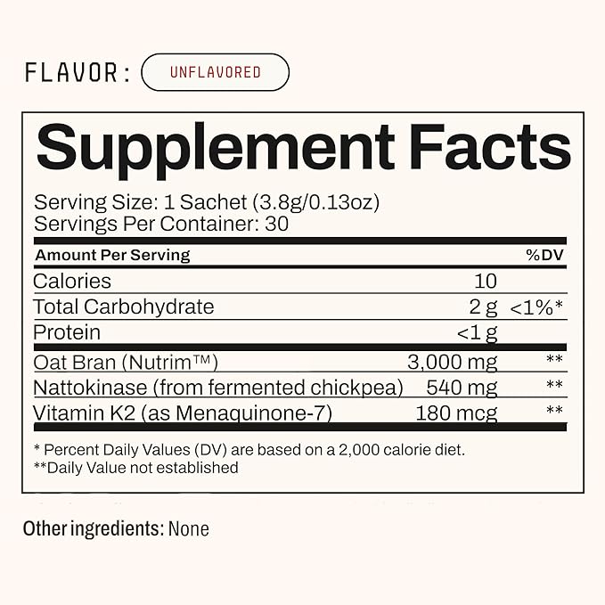 Toku Nattokinase 10800 FU Supplement with Vitamin K2 MK7 &amp Oat Beta Glucan Daily Circulation Support Powder Plant-Based Drink Mix Soy-Free 30 Single-Serve Packets - Unflavored