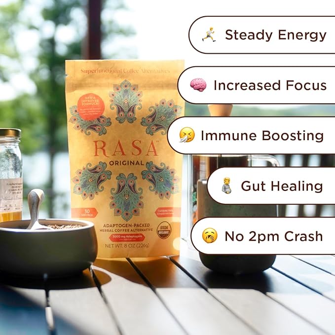 Rasa Original – Adaptogenic Mushroom Coffee Alternative to Support Better Overall Wellness Better Sleep Clearer Skin | Vegan Keto Whole 30 Ayurveda Wellness Tonic with Chaga + Reishi (8 oz / 30 S