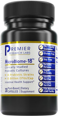 Premier Research Labs MicroBiome-18 - Probiotics for Digestive Health Probiotics with Lactobacillus Acidophilus for Women and Men Reuteri for Healthy Gut Microbiome - 30 Vegetarian Capsules