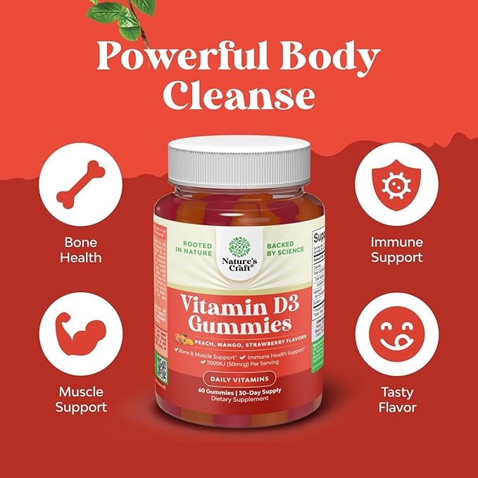 Bundle of Vitamin D3 Gummies for Daily Wellness with 2000IU per Serving Bone Muscle &amp Immune Support and Kids DHA Omega 3 Gummies - Fatty Acids Omega 3 6 9 for Brain Immune Strength &amp Vision