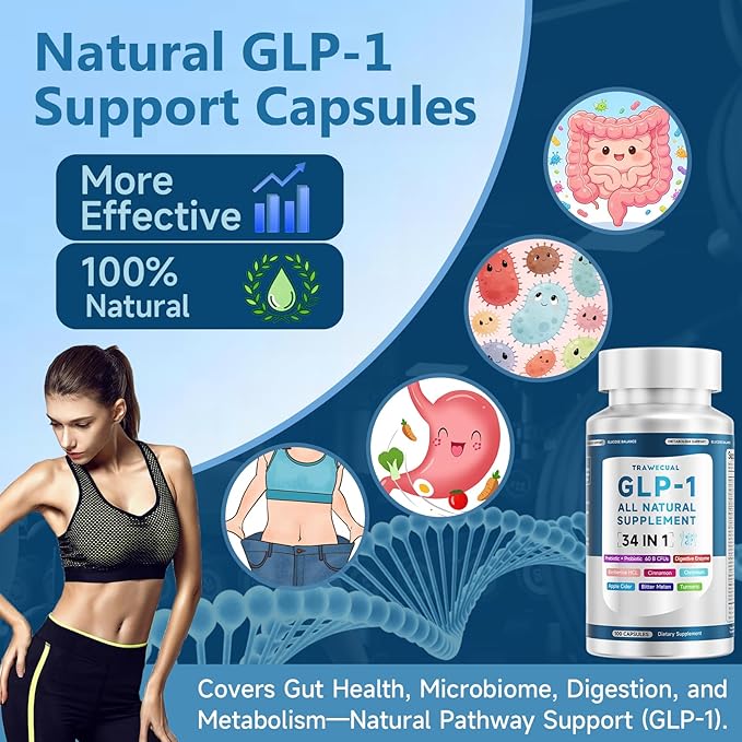 GLP-1 Supplement 34-in-1 Formula to Support Healthy GLP1 Levels digestion &amp Gut Health with Berberine Bitter Melon Cinnamon Turmeric Probiotics Prebiotics &amp Digestive Enzymes 200 Caps