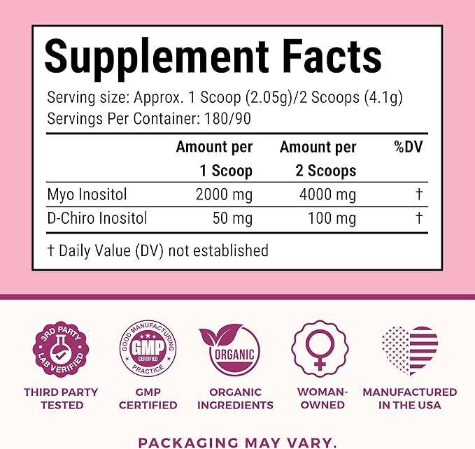 VITA-PCOS Myo-Inositol &amp D-Chiro Inositol Supplement for Women – 90 Day Supply Fertility Supplements for Women PCOS Supplements OvaSupport with 40:1 Ratio MyoInositol 2000mg &amp D-Chiro 50mg