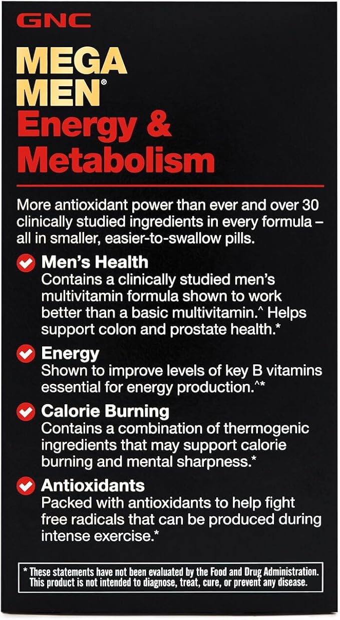 GNC Mega Men Energy &amp Metabolism Multivitamin | Increased Calorie Burning | 90 Count