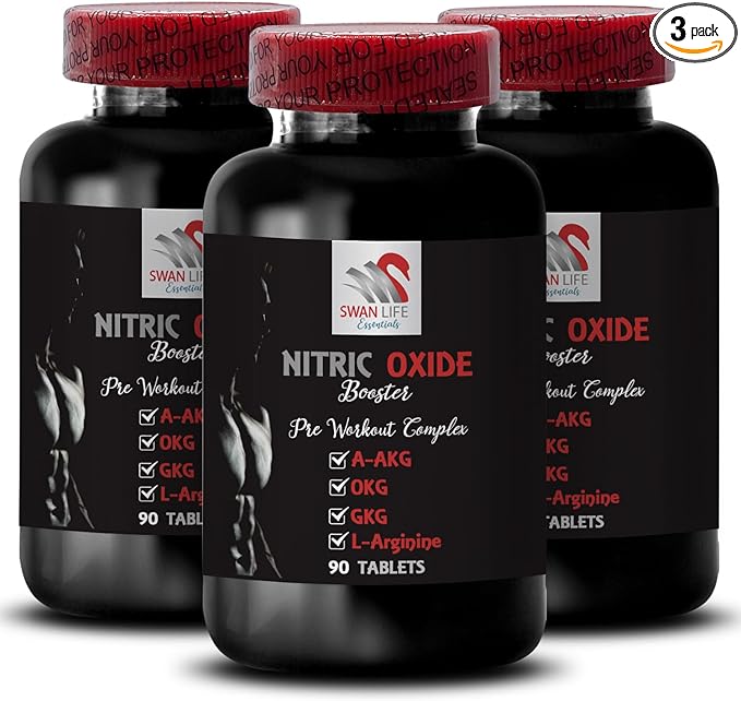L-arginine supplements for men - NITRIC OXIDE BOOSTER - Calcium alpha-ketoglutarate Nitric oxide powder Strength training Fitness boost Exercise support Recovery 3 Bottles 270 Tablets