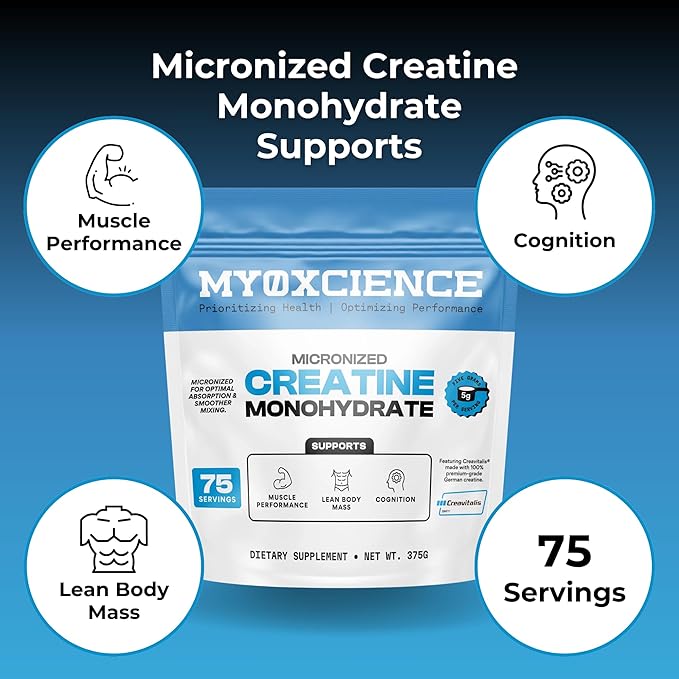 MYOXCIENCE Micronized Creavitalis Creatine | The World’s Purest Micronized Form of Creatine Monohydrate | Supports Muscle Performance Lean Body Mass &amp Cognition | 75 Servings